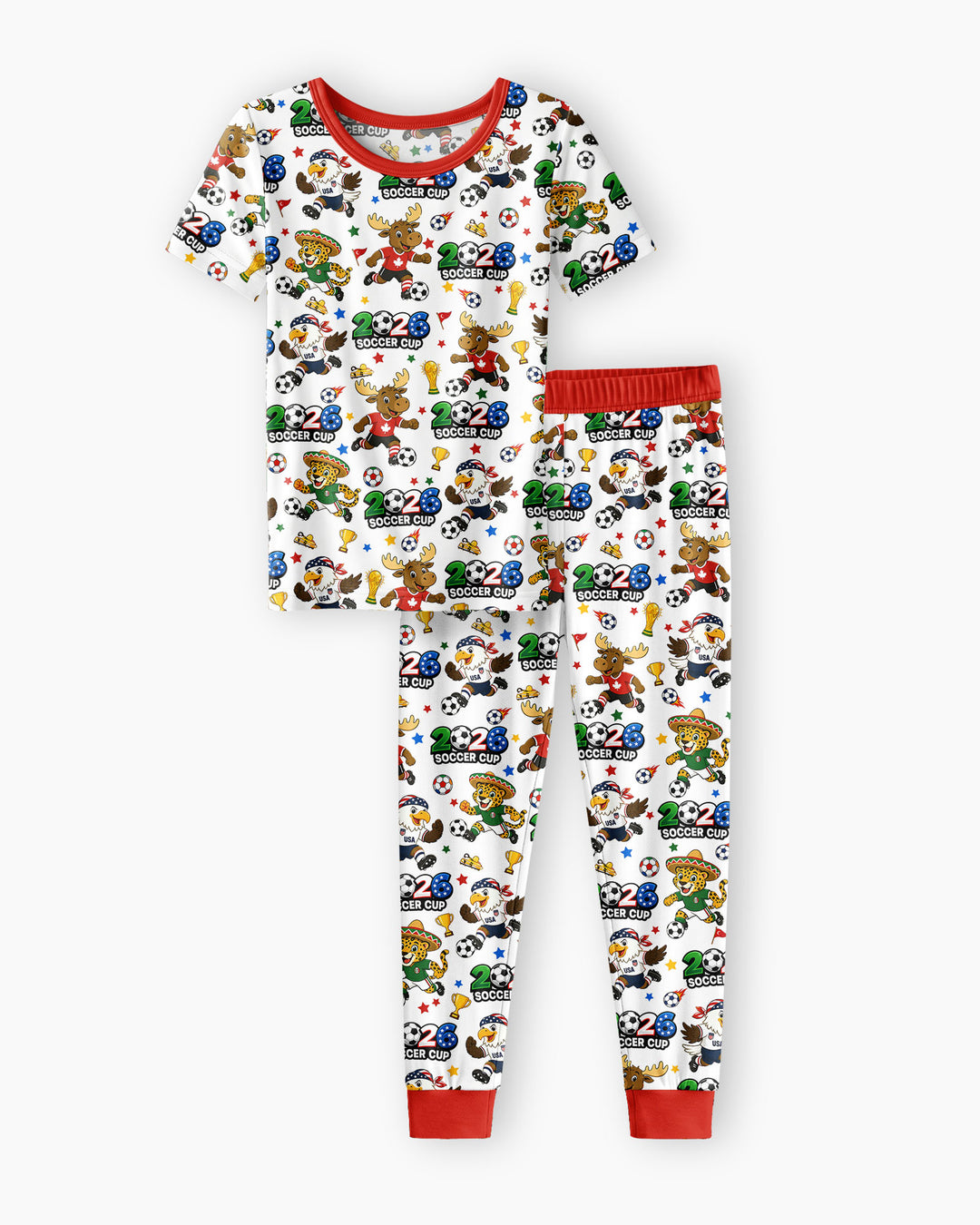 Soccer Cup Cute Mascots Bamboo Two Piece Short Sleeve Pajama Set