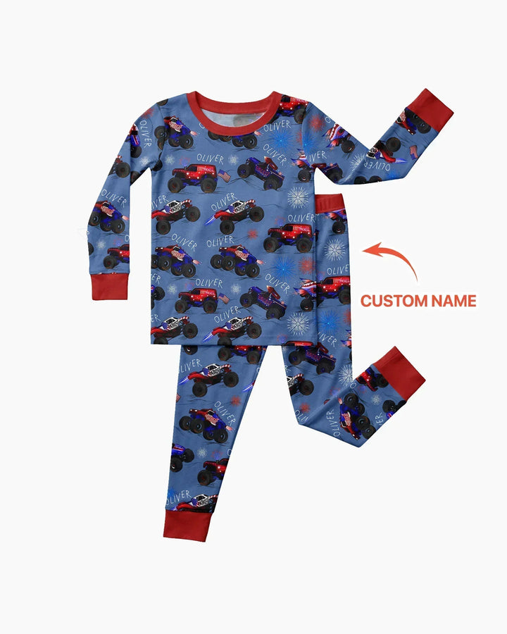 All American Thunder Custom Name Bamboo Two Piece Long Sleeve Pajama Set