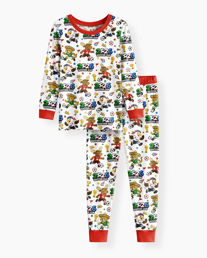 Soccer Cup Cute Mascots Bamboo Two Piece Long Sleeve Pajama Set