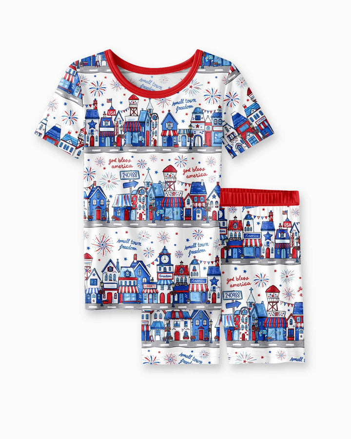 Conjunto de Pijama de Dos Piezas de Bambú con Mangas Cortas y Pantalones Cortos