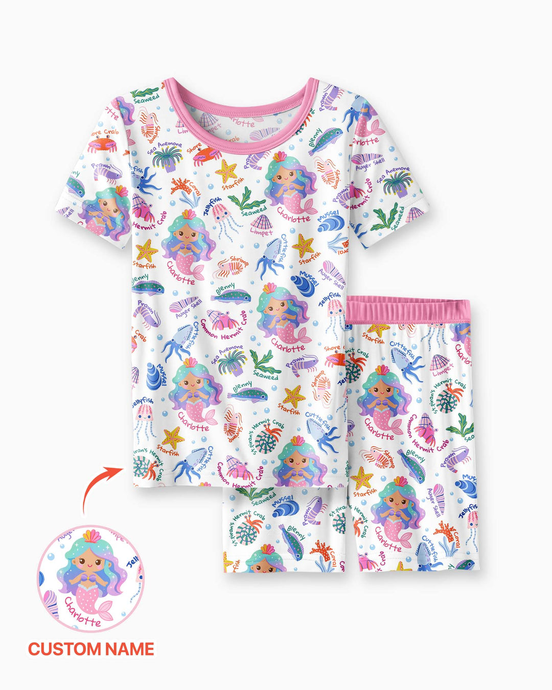 Pijama de bambú de dos piezas de manga corta con pantalón corto, plantilla personalizada