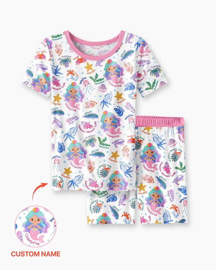 Pijama de bambú de dos piezas de manga corta con pantalón corto, plantilla personalizada