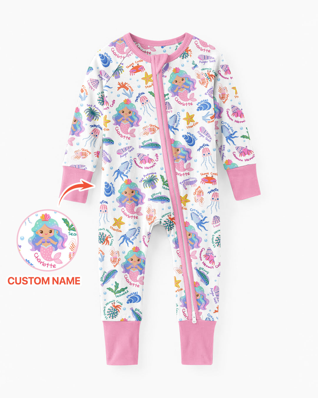 Personalized Cute Mermaid Bamboo Convertible Zippy