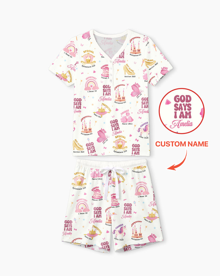 God Says I Am Girl Bamboo Women Short Sleeve Short Pajama Set