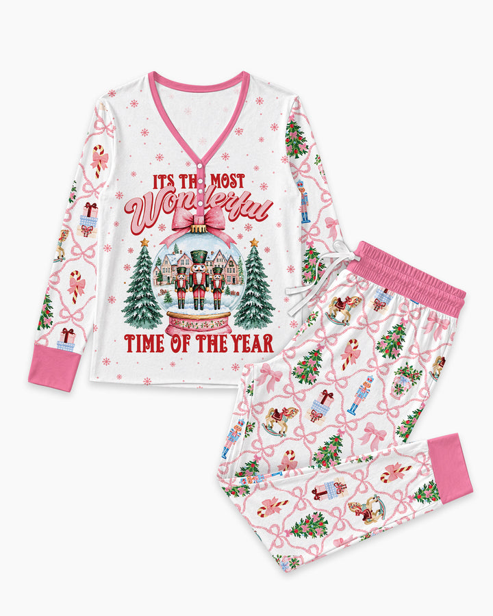 Nutcracker and Snow Globe It's Most Wonderful Time of The Year Bamboo Women Pajama Set