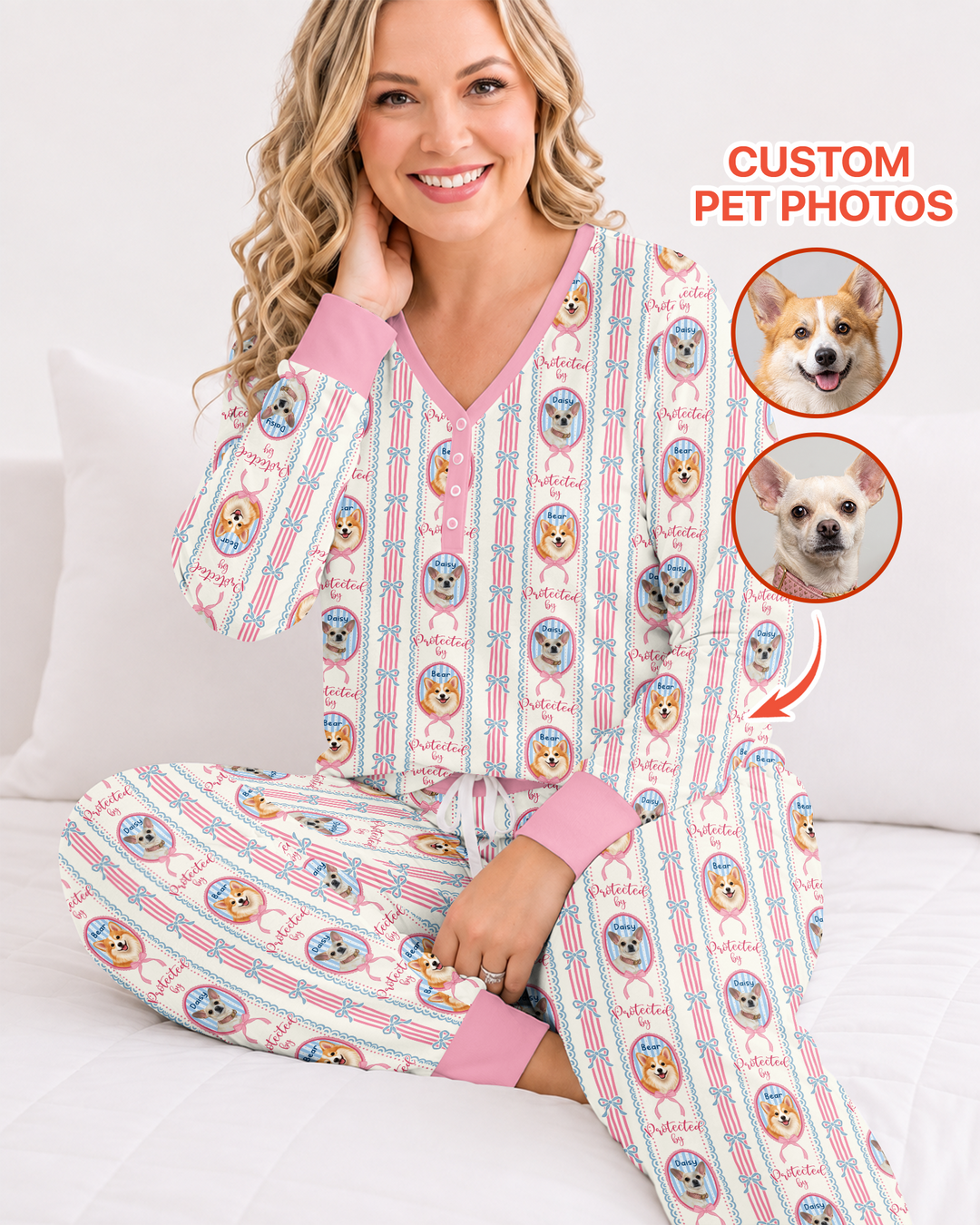 Custom Coquette Pet Photo Little Protector Bamboo Women Pajama Set