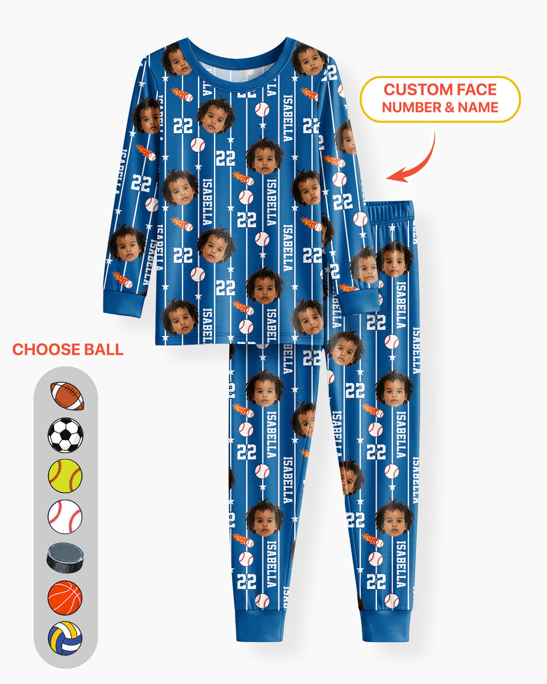 Custom Photo Name & Number For Baseball, Softball, Soccer, Football Lover Bamboo Two Piece Long Sleeve Pajama Set
