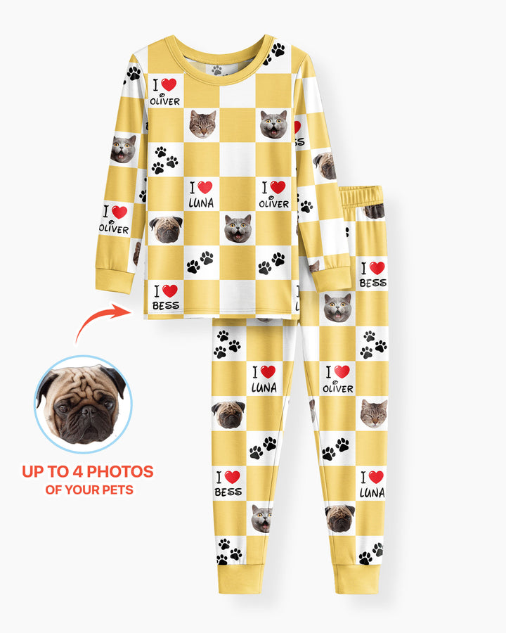 Custom Photo I Love My Best Friend Dog/ Cat Bamboo Two Piece Long Sleeve Pajama Set