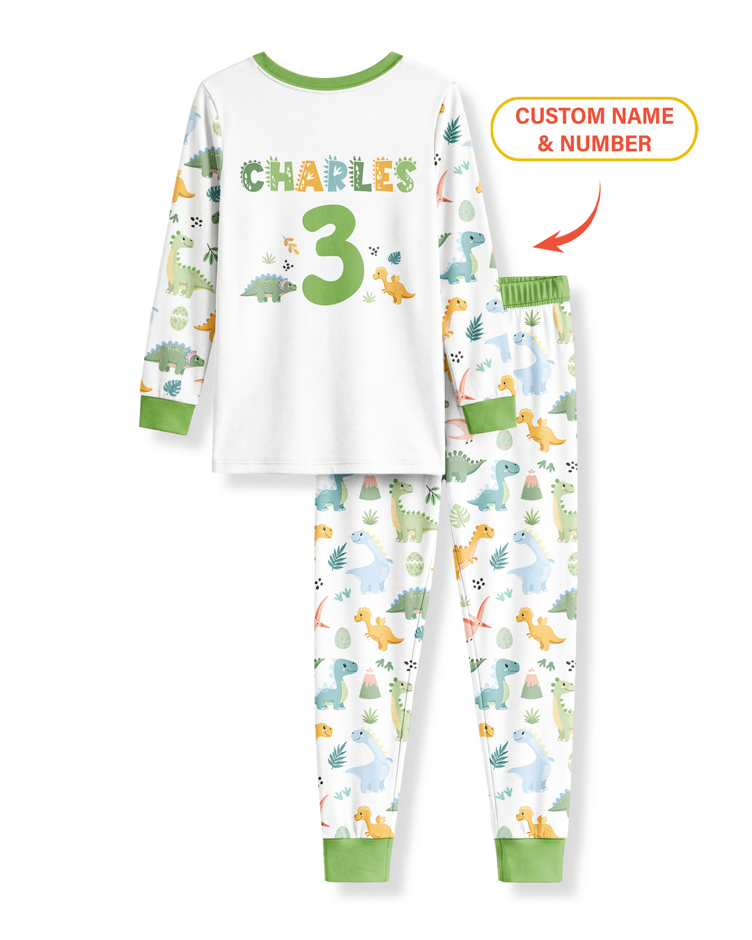 Personalized Dinosaur Birthday Bamboo Two Piece Long Sleeve Pajama Set