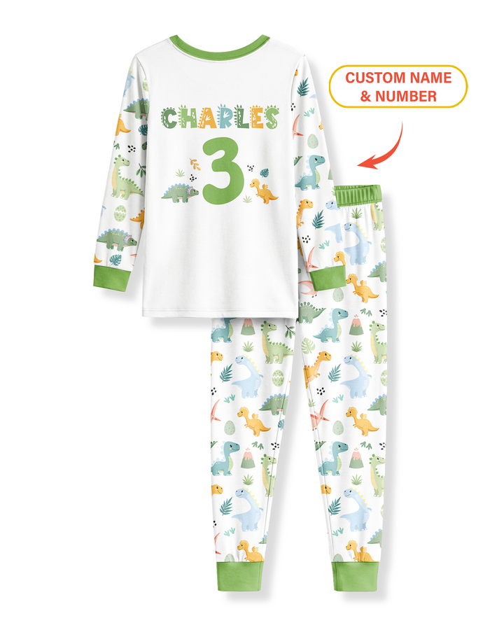 Personalized Dinosaur Birthday Bamboo Two Piece Long Sleeve Pajama Set