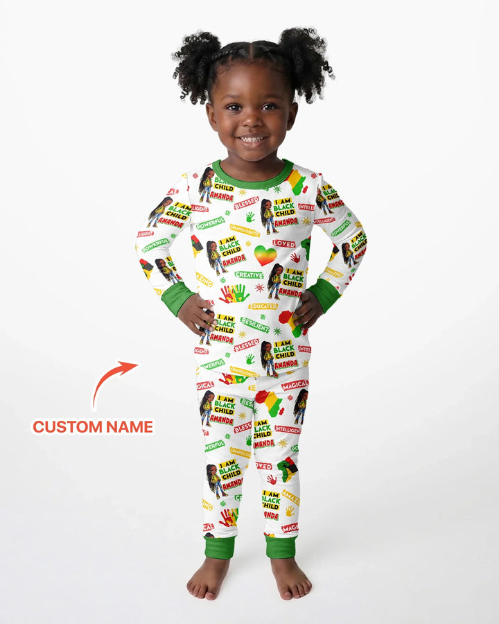 Custom Name I Am Black Child Magical Bamboo Two Piece Long Sleeve Pajama Set