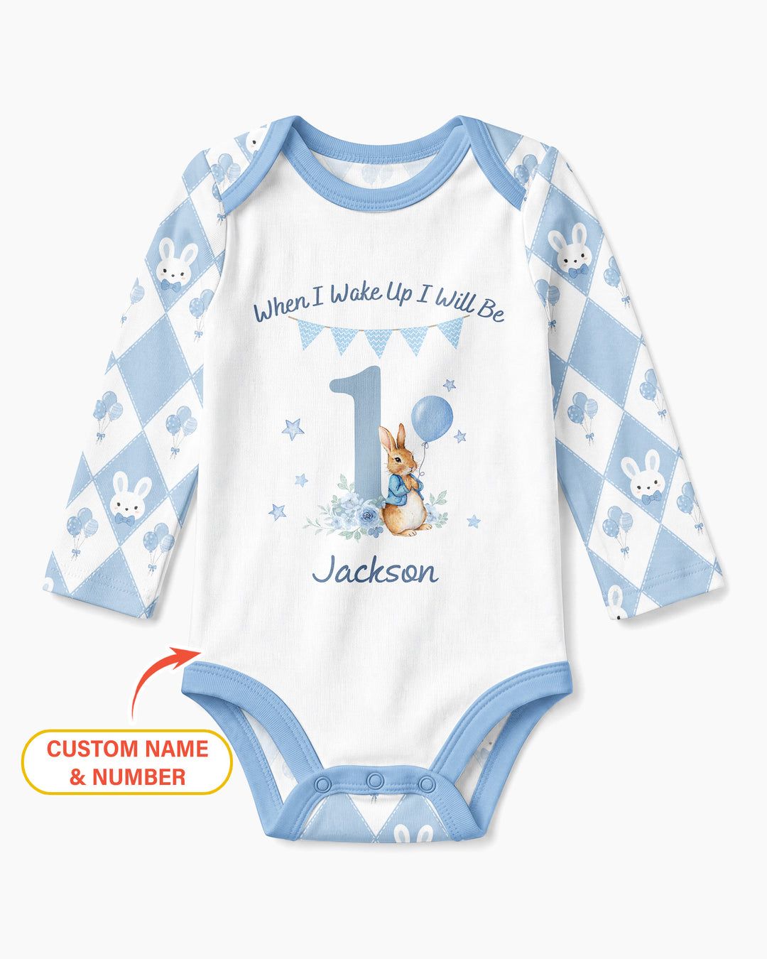 Custom Name When I Wake Up Bunny Birthday Bamboo Bodysuit