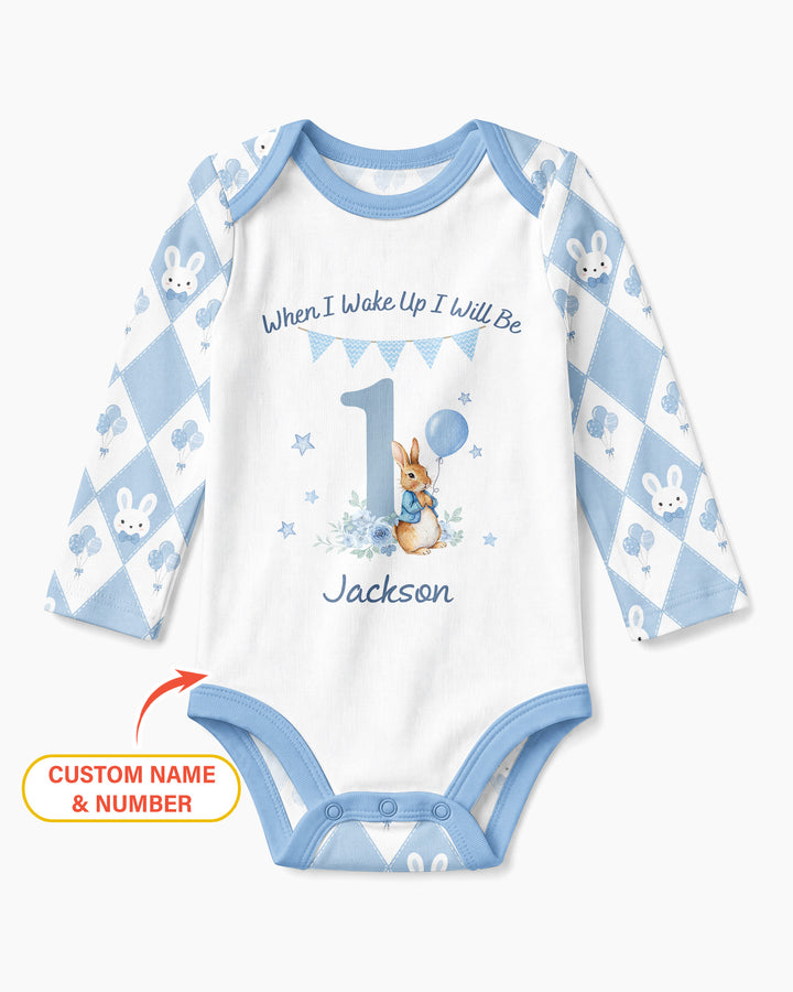 Custom Name When I Wake Up Bunny Birthday Bamboo Bodysuit