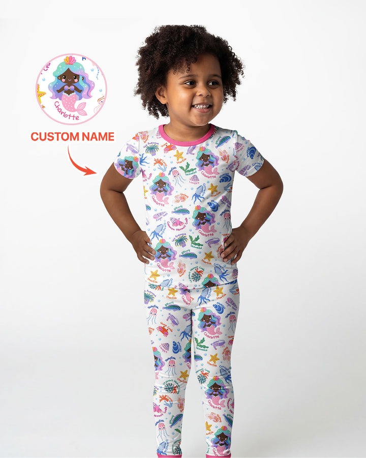 Conjunto de pijama de dos piezas de bambú de manga corta, plantilla personalizada