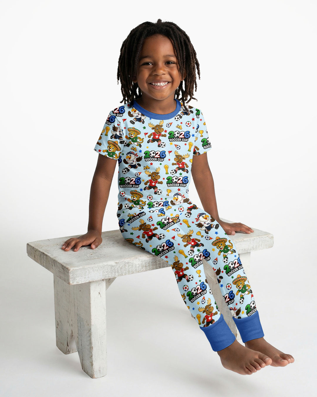Soccer Cup Cute Mascots Bamboo Two Piece Short Sleeve Pajama Set