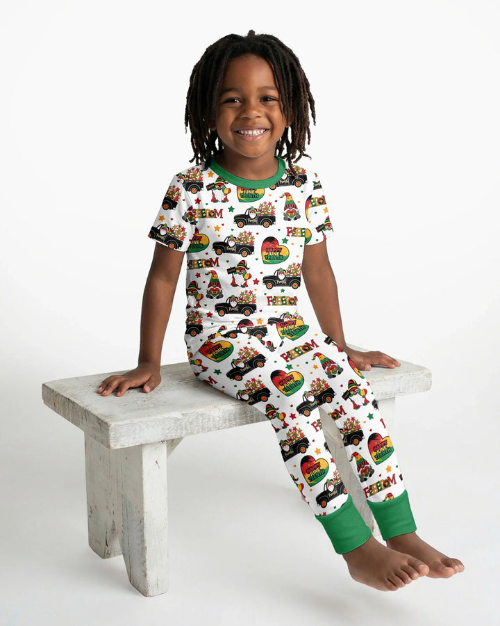 Gnome Happy Juneteenth Bamboo Two Piece Short Sleeve Pajama Set