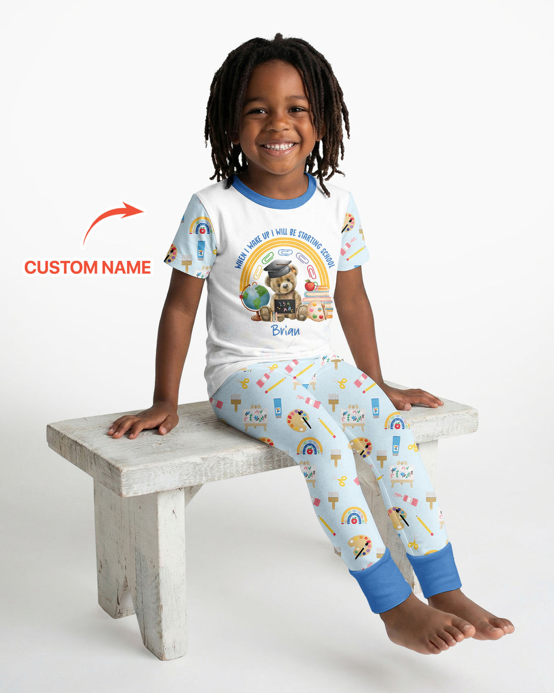 Custom Name When I Wake Up I Will Be Starting School Bamboo Two Piece Short Sleeve Pajama Set