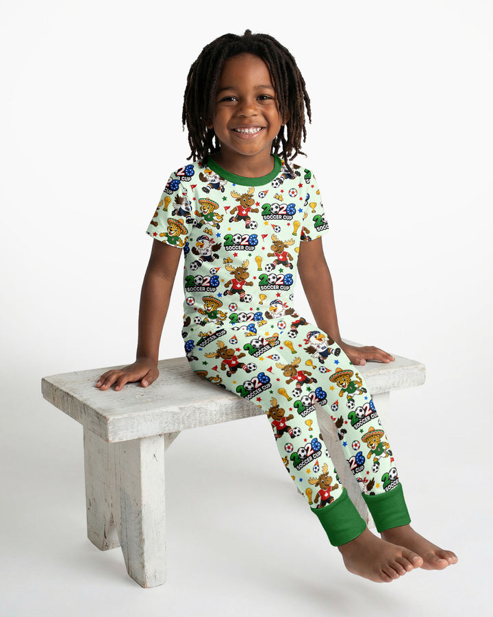 Soccer Cup Cute Mascots Bamboo Two Piece Short Sleeve Pajama Set