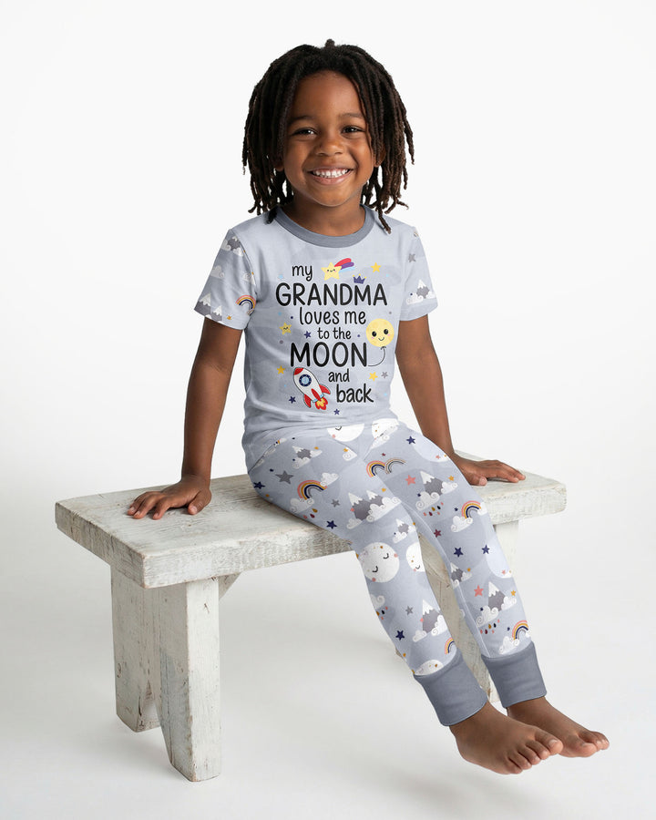 My Grandma Loves Me To The Moon And Back Bamboo Two Piece Short Sleeve Pajama Set