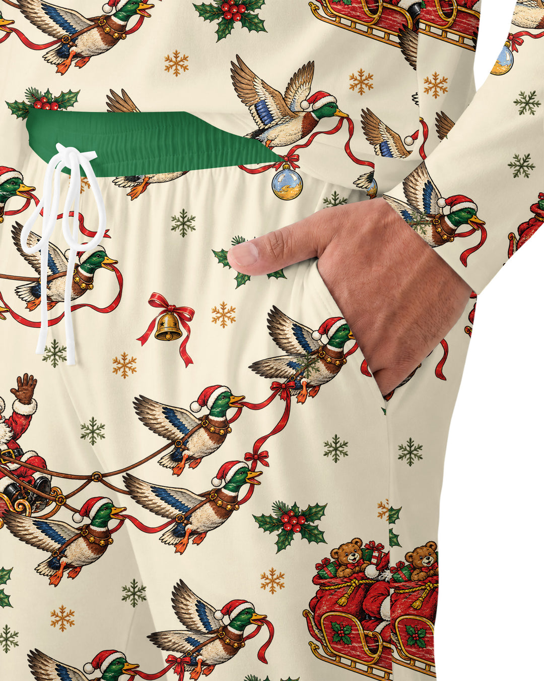 Santa Sleigh with Mallard Ducks Bamboo Men's Pajama Set