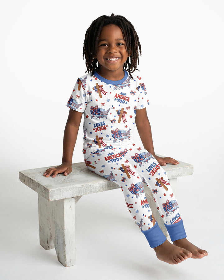 Loves Jesus And America Too Bamboo Two Piece Short Sleeve Pajama Set