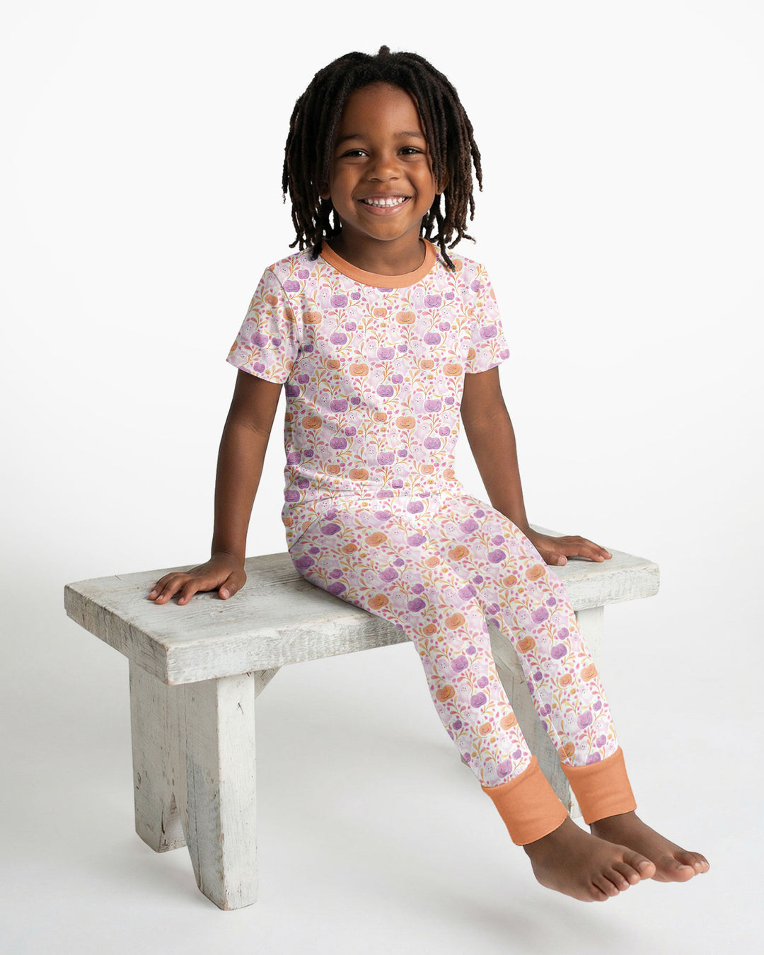 Pastel Pumpkins and Ghosts Bamboo Two Piece Short Sleeve Pajama Set