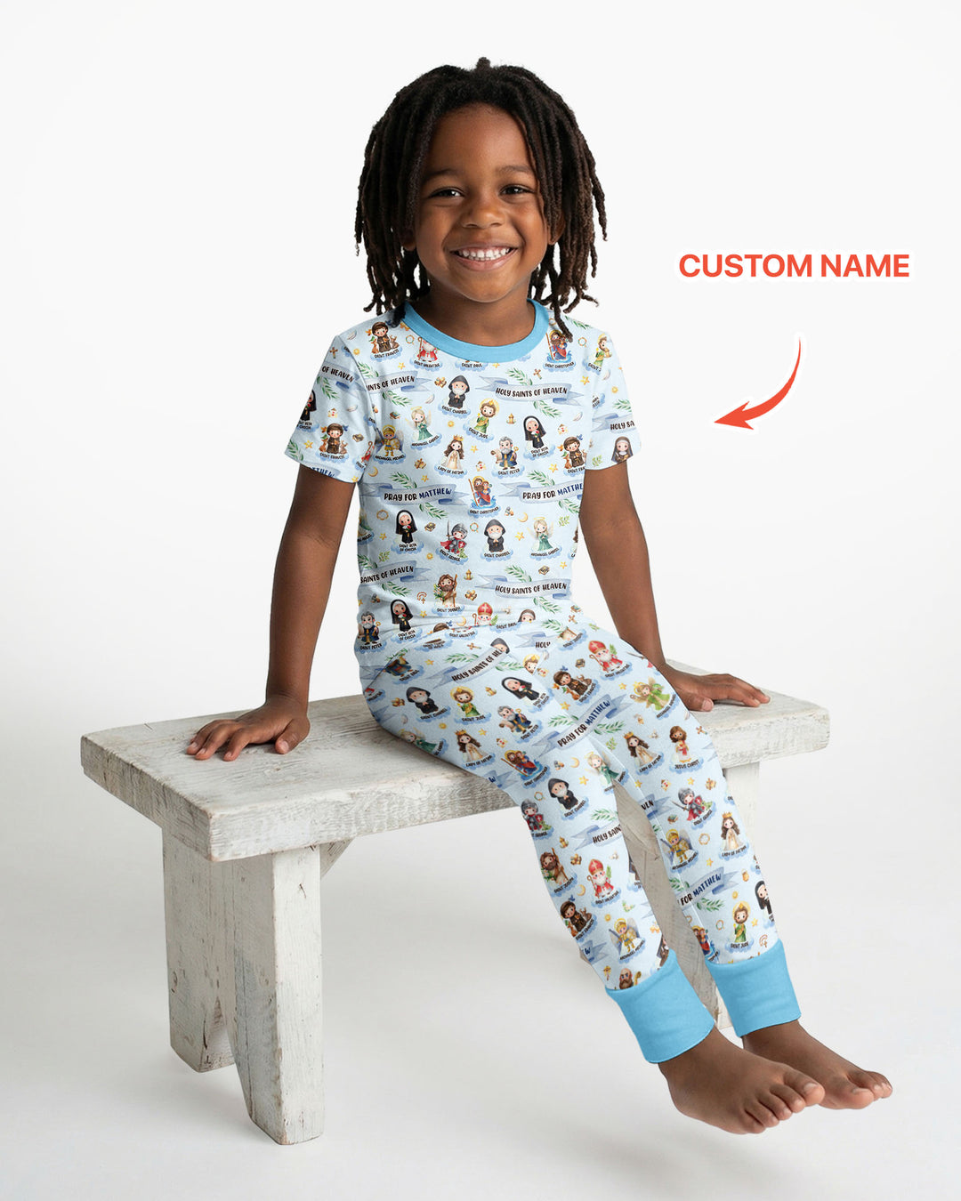 Santas del Cielo Pijama de dos piezas de bambú de manga corta con nombre personalizado
