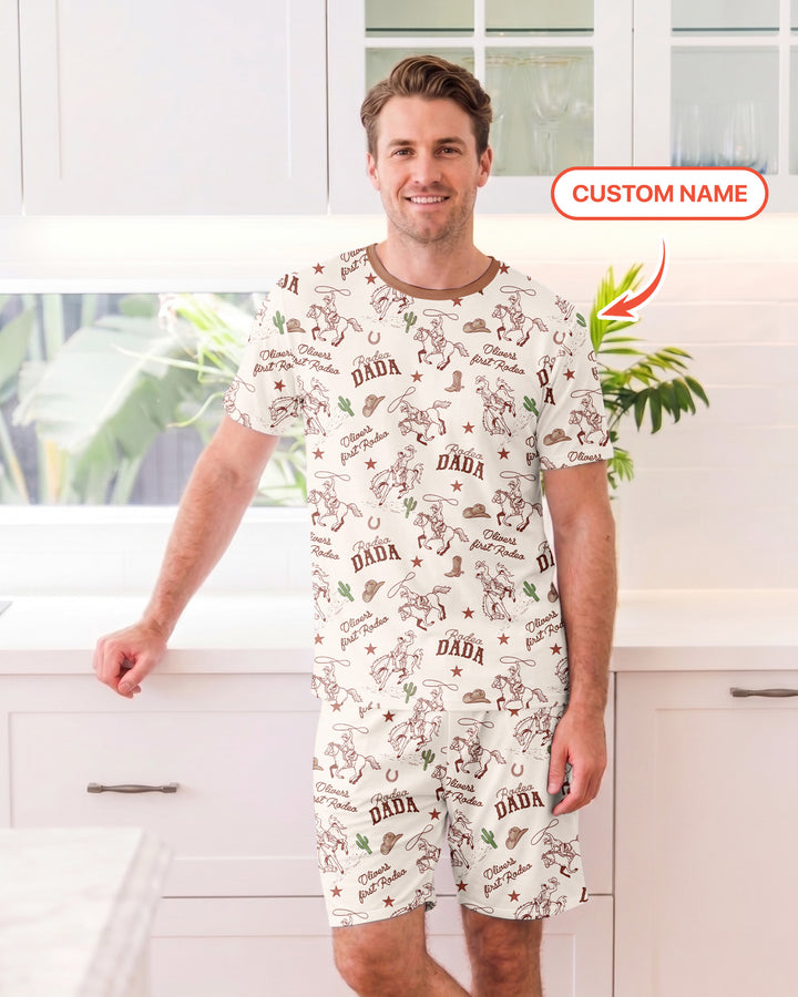 Custom Name First Rodeo Family Matching Bamboo Men Short Sleeve Short Pajama Set