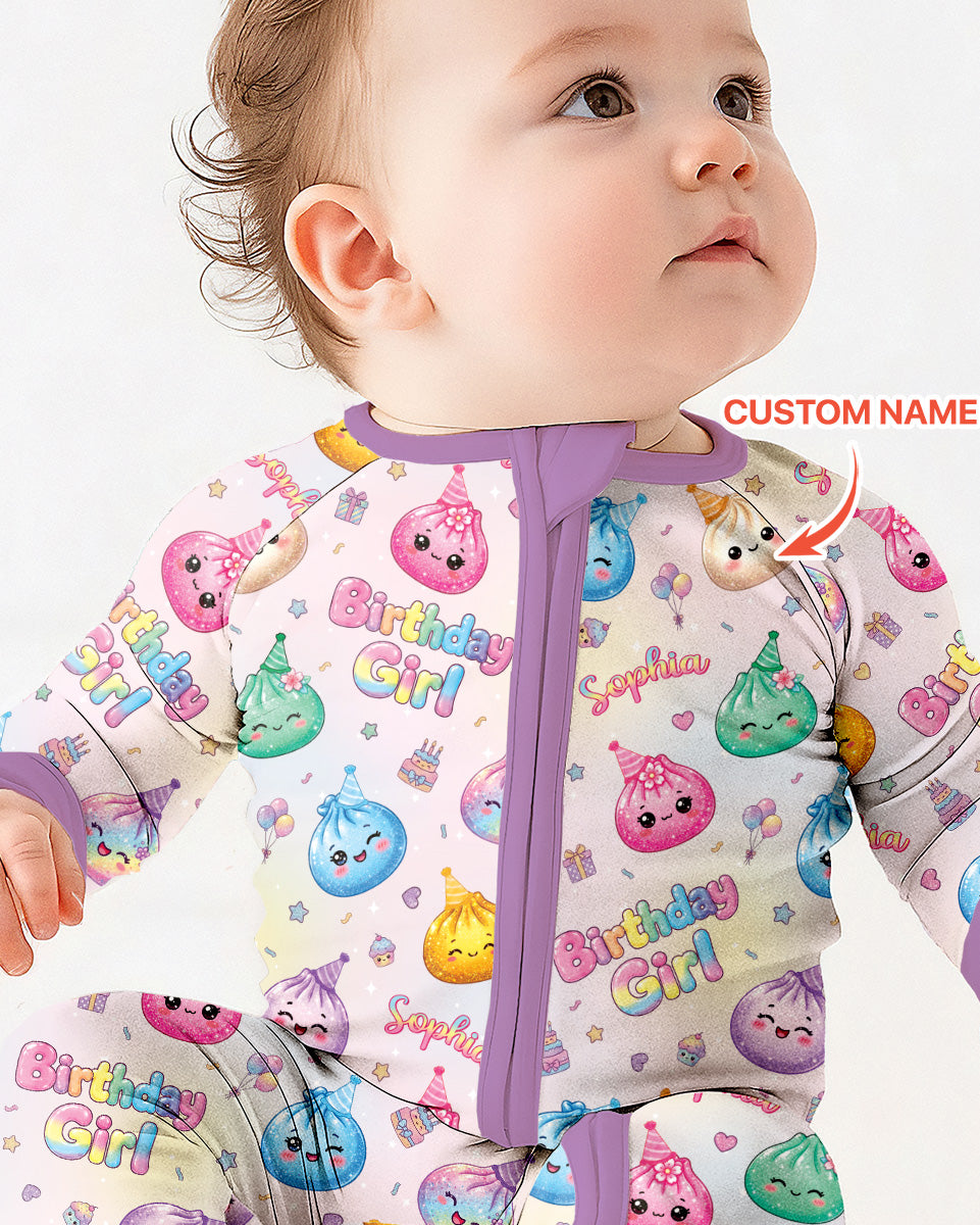 Custom Name Glitter Dumpling Birthday Girl Bamboo Convertible Zippy