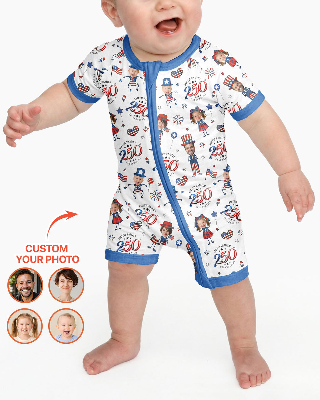 Custom Photo Smith Family Celebration Bamboo Shorty Zippy