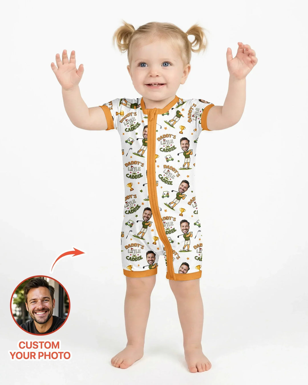 Custom Photo Daddy's Little Caddie Daddy & Me Matching Bamboo Shorty Zippy