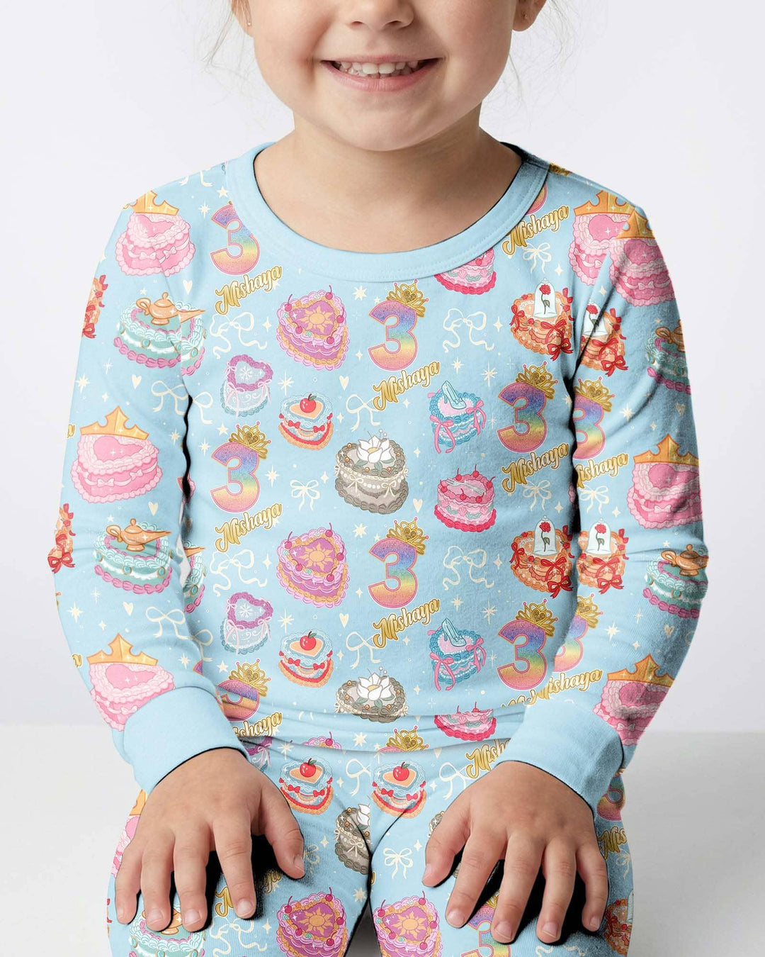 Custom Princess Baby Birthday Bamboo Two Piece Long Sleeve Pajama Set
