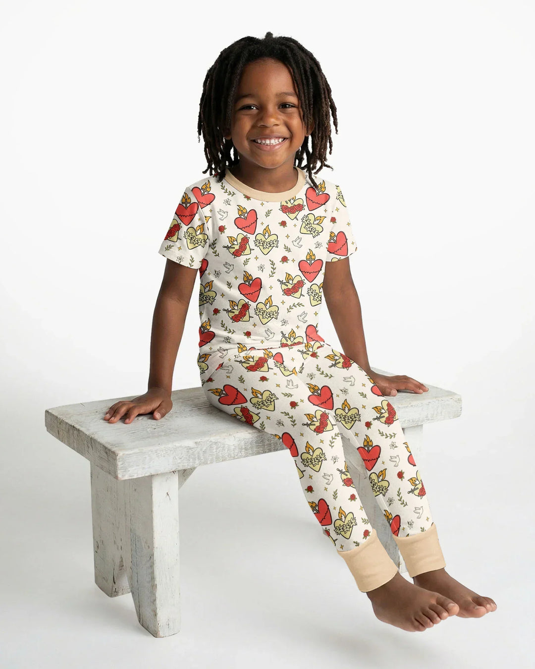 Three Sacred Hearts Bamboo Two Piece Short Sleeve Pajama Set
