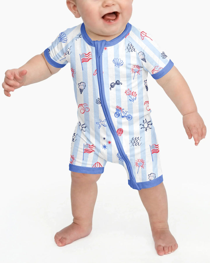 Mameluco Red, White & Beachy de bambú para toda la familia