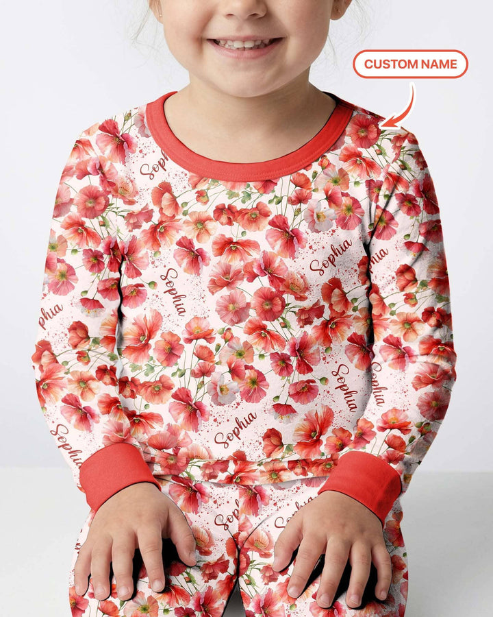 Custom Name Birth Month Flowers Bamboo Two Piece Long Sleeve Pajama Set