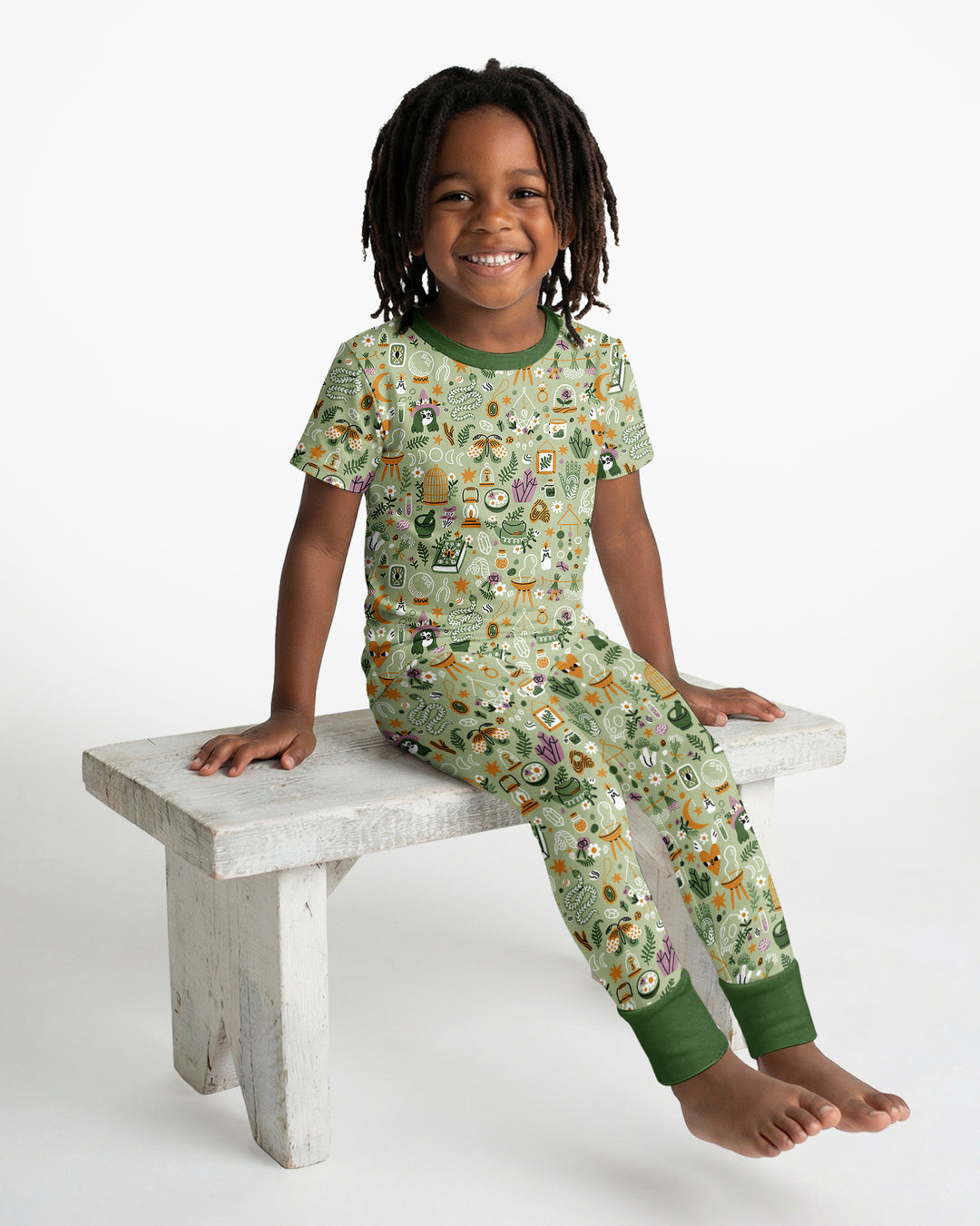 Boho Witchy Celestial Magic Floral Bamboo Two Piece Short Sleeve Pajama Set