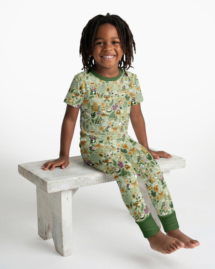 Boho Witchy Celestial Magic Floral Bamboo Two Piece Short Sleeve Pajama Set