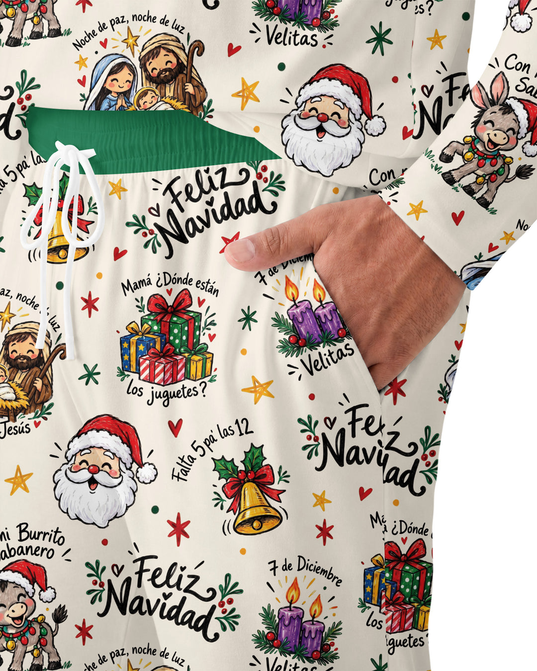 Whimsical Feliz Navidad Christmas Bamboo Men's Pajama Set