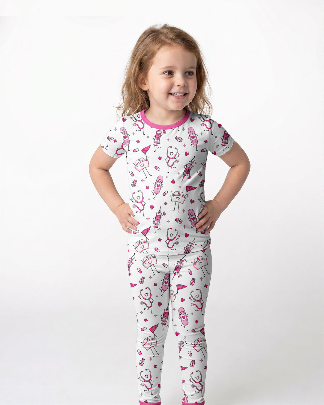 Cute Nurse Crew Bamboo Two Piece Short Sleeve Pajama Set