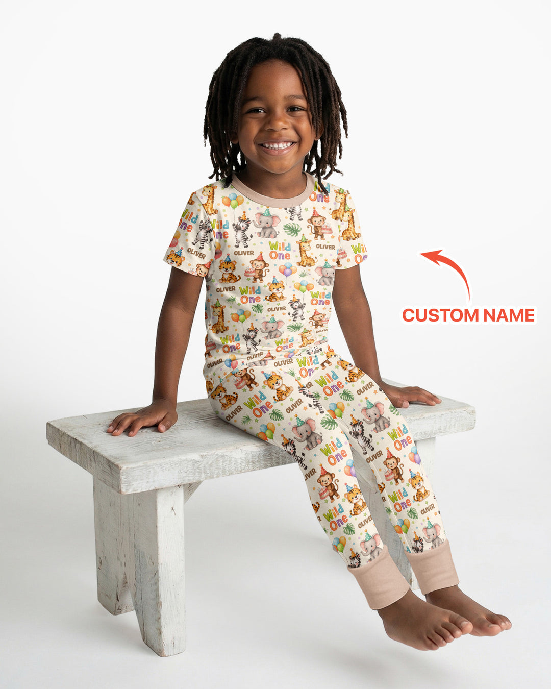 Custom Name 1st Birthday Wild One Bamboo Two Piece Short Sleeve Pajama Set