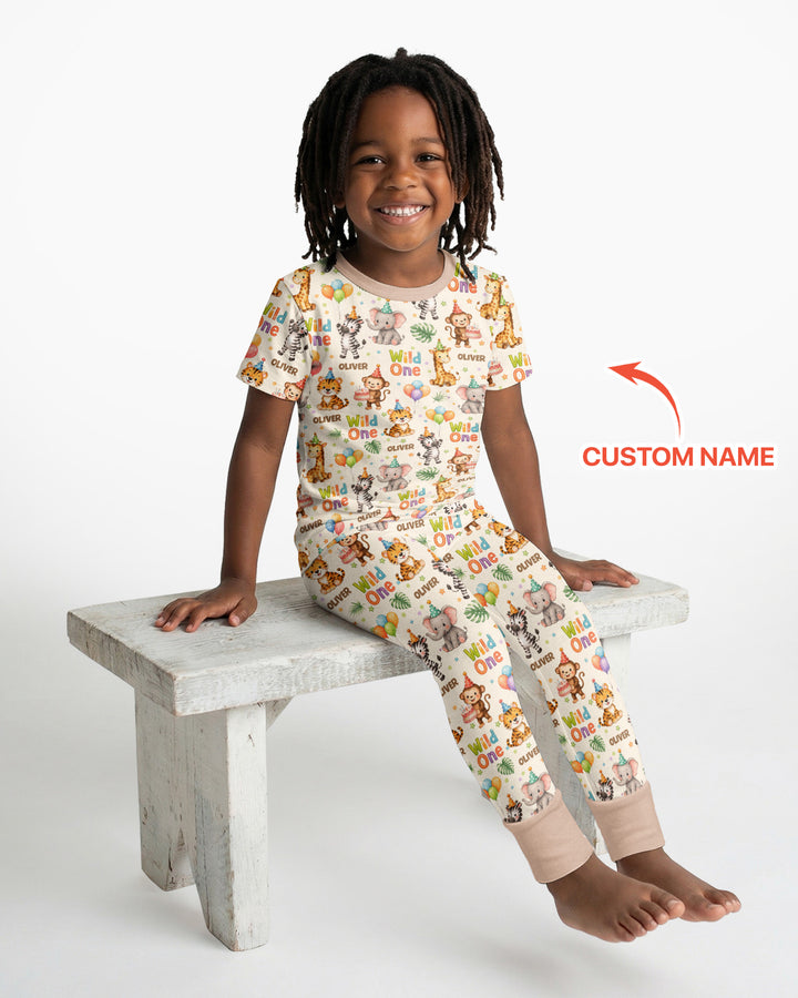 Custom Name 1st Birthday Wild One Bamboo Two Piece Short Sleeve Pajama Set