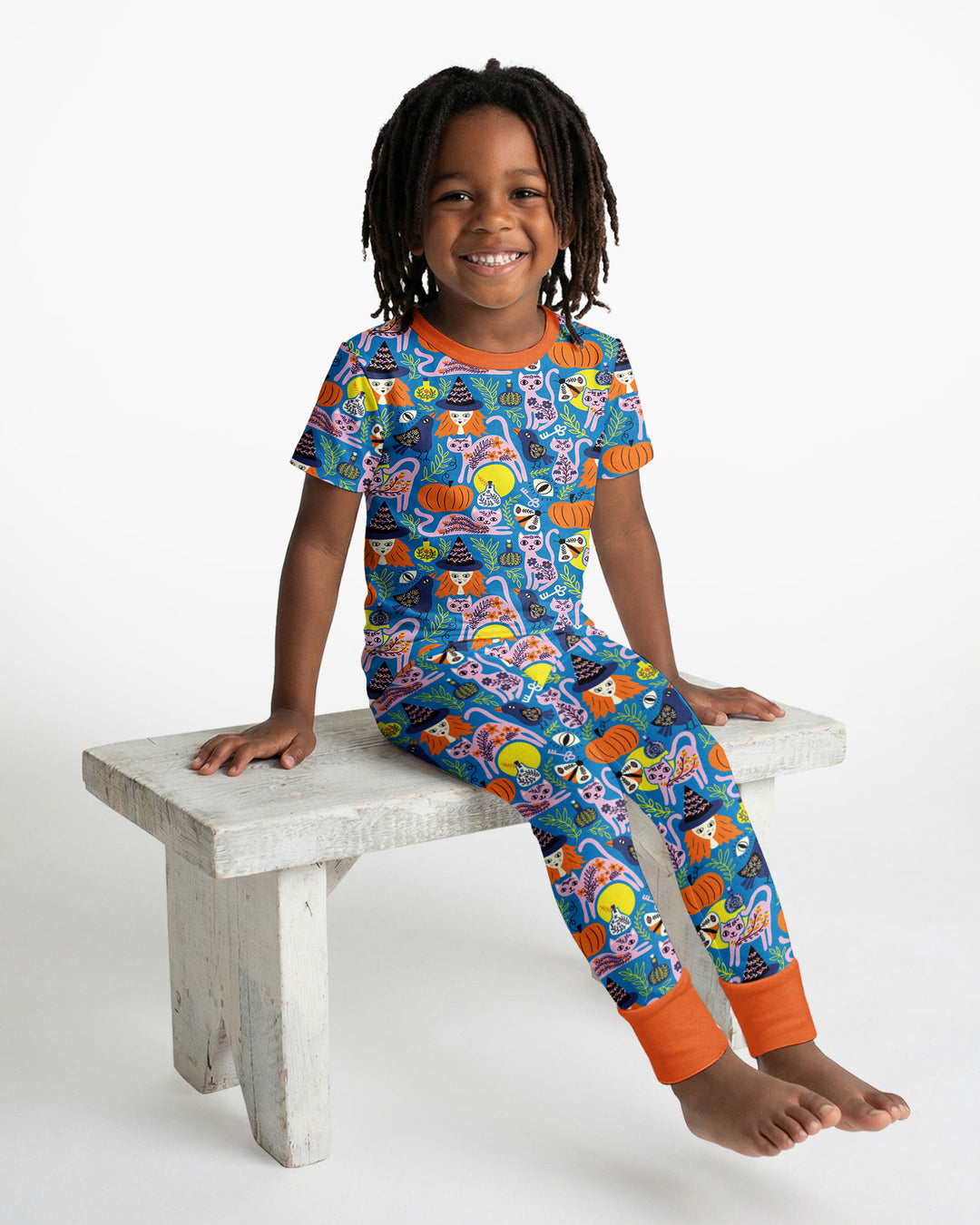 Whimsical Witch Cats Bamboo Two Piece Short Sleeve Pajama Set