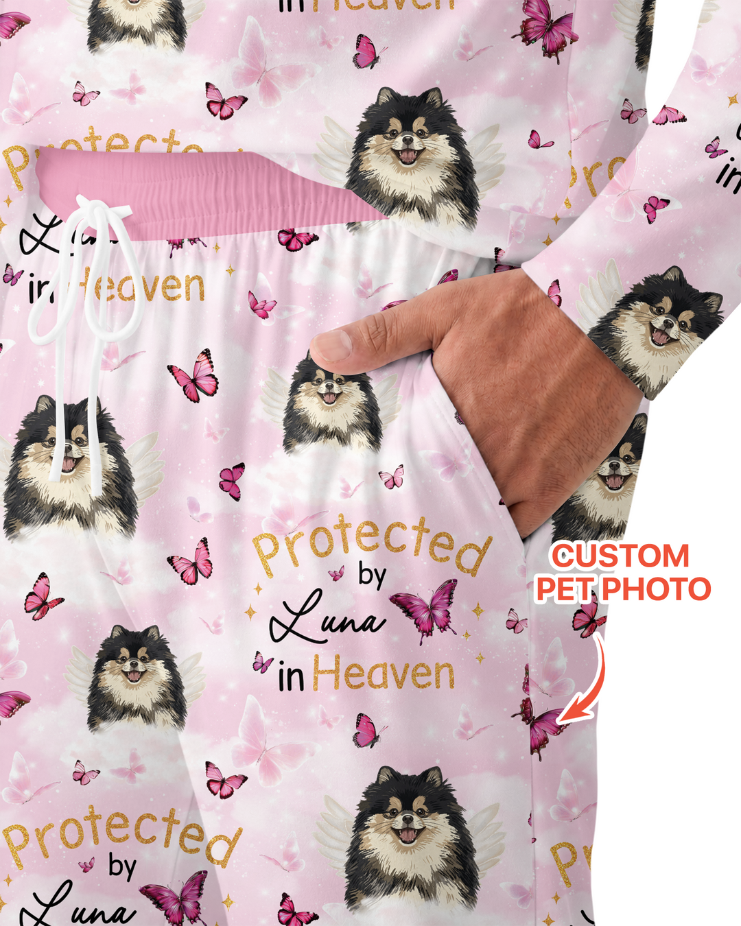 Custom Pet Photo Protected By Heaven Family Bamboo Men's Pajama Set