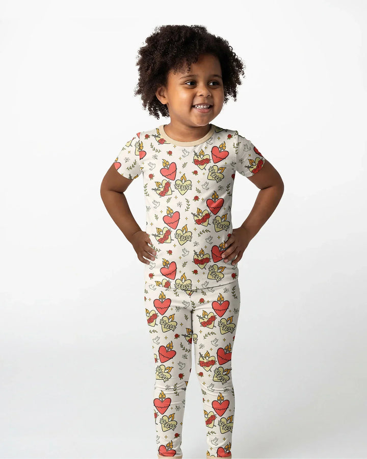 Three Sacred Hearts Bamboo Two Piece Short Sleeve Pajama Set