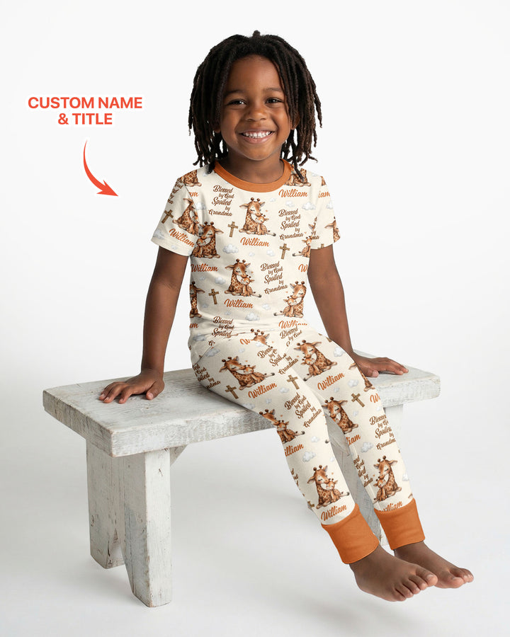 Custom Name Blessed By God Spoiled By Grandma Bamboo Two Piece Short Sleeve Pajama Set