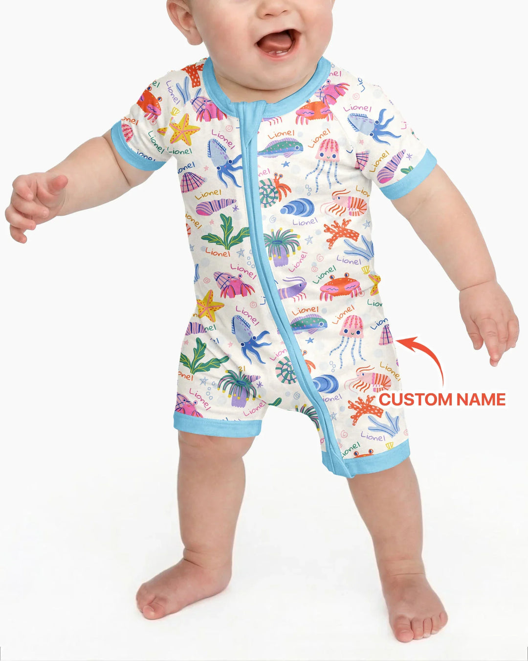 Tide Pool Pals Custom Name Bamboo Shorty Zippy