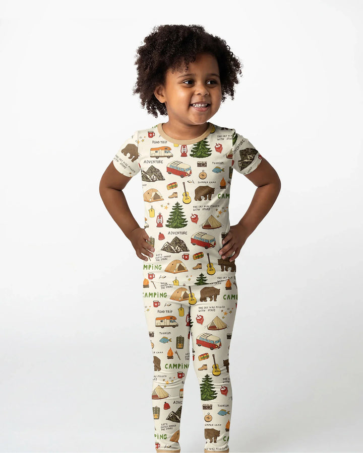 Outdoor Camping Adventure Family Matching Bamboo Two Piece Short Sleeve Pajama Set