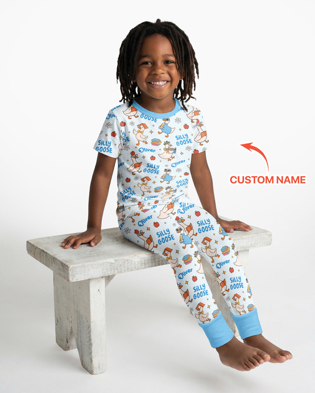 Custom Name Silly Goose Back to School Bamboo Two Piece Short Sleeve Pajama Set
