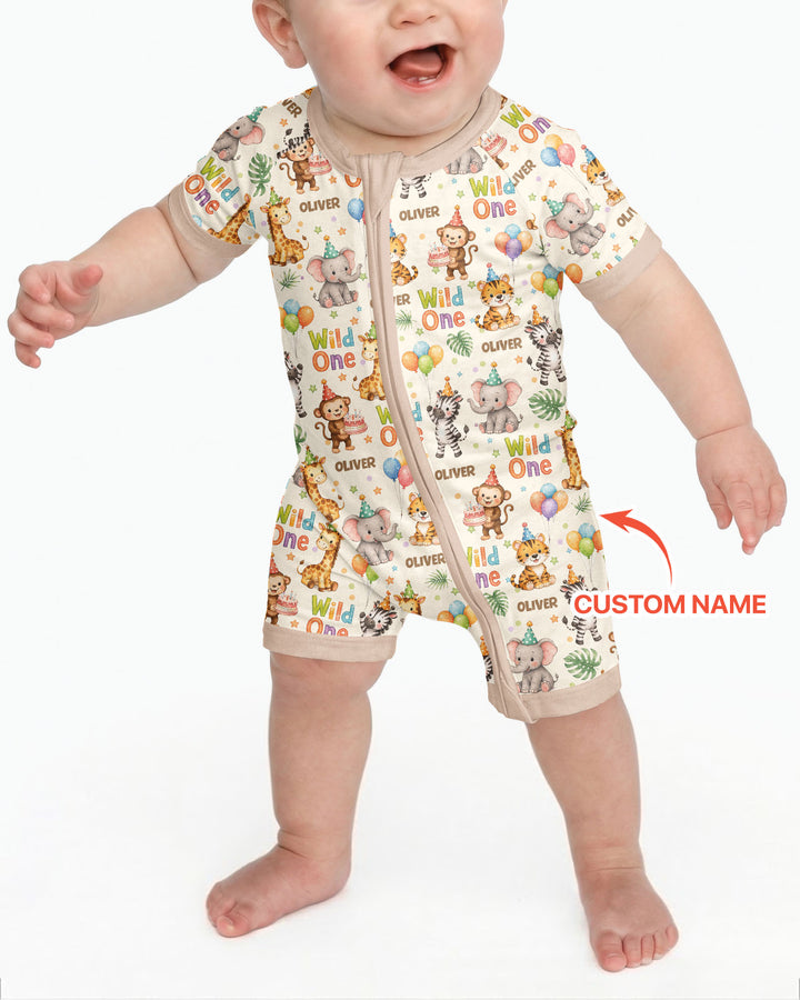 Custom Name 1st Birthday Wild One Bamboo Shorty Zippy