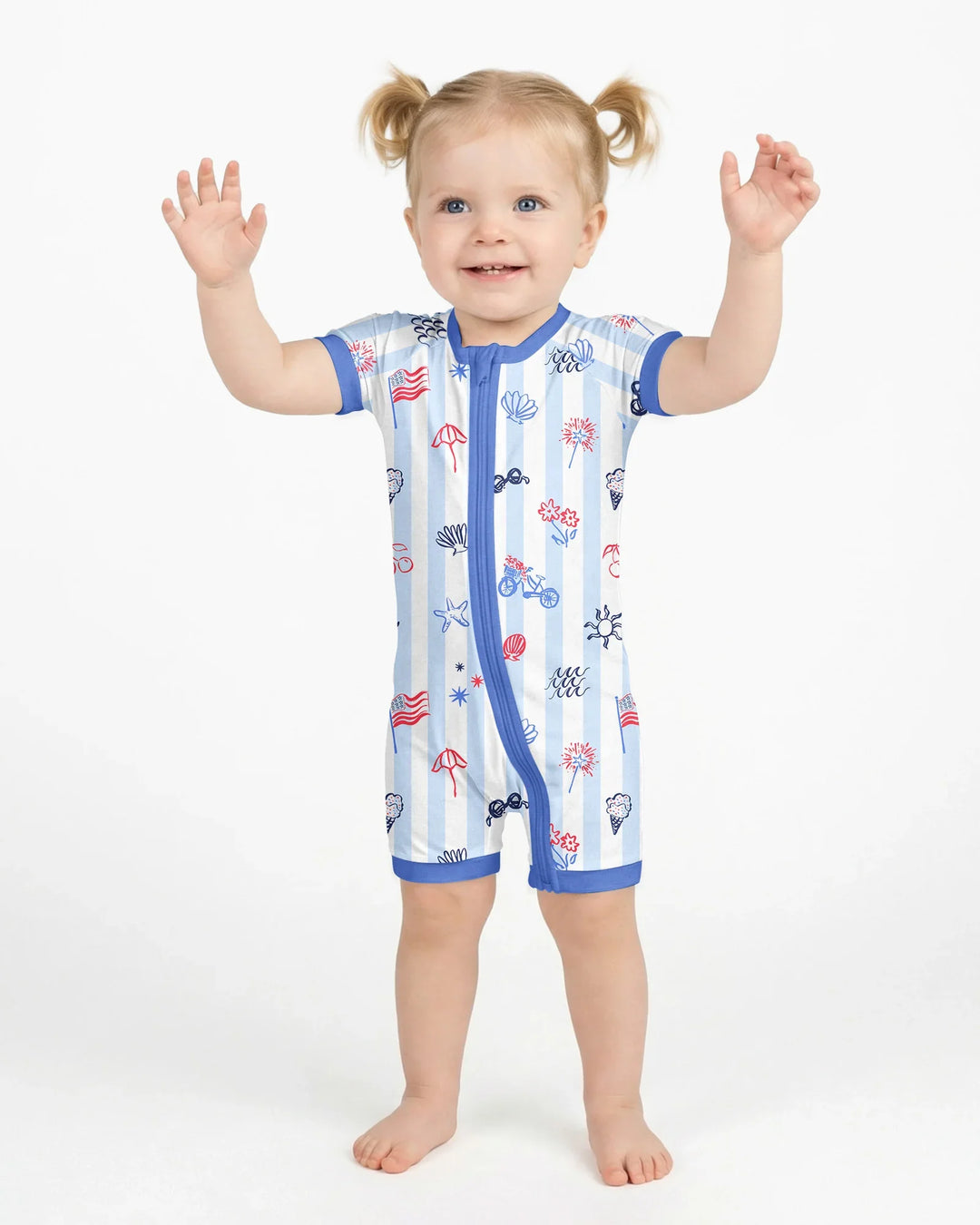 Mameluco Red, White & Beachy de bambú para toda la familia